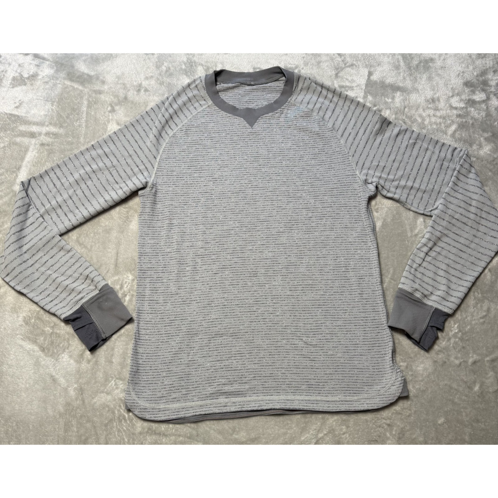 Lululemon Pullover Womens 10 Gray Striped Long Sleeve Crew Top Yoga Athletic Gym
